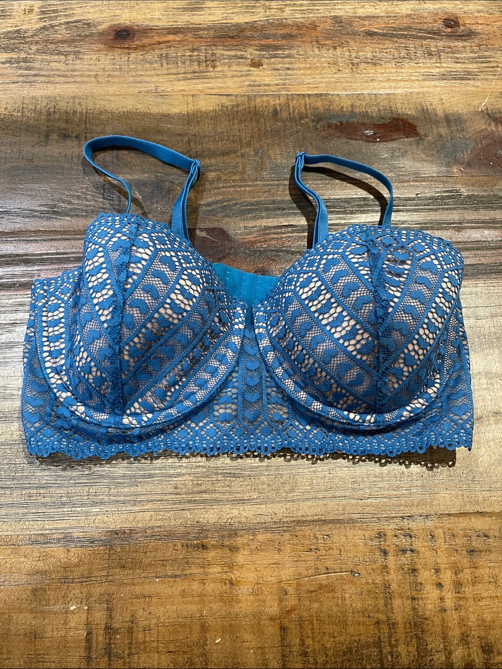 Adore Me Teal Blue Lace Longline Underwire Bra
